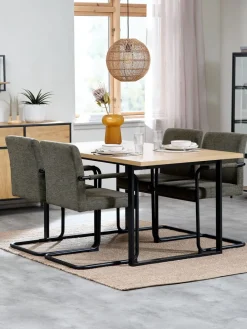 Clearance AABENRAA + ESPEMesa AABENRAA L160 roble cálido + 4 sillas ESPE oliva/negro Mesas De Comedor|Conjuntos De Comedor