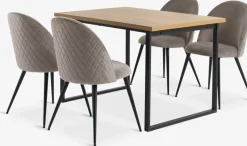 Hot AABENRAA + KOKKEDALMesa AABENRAA L120 roble + 4 sillas KOKKEDAL terciopelo gris Mesas De Comedor|Conjuntos De Comedor