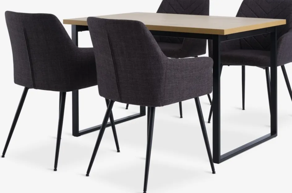 Sale AABENRAA + PURHUSMesa AABENRAA L120 roble cálido + 4 sillas PURHUS gris/negro Mesas De Comedor|Conjuntos De Comedor