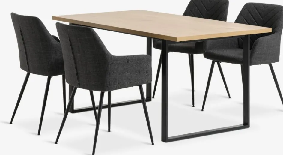 Hot AABENRAA + PURHUSMesa AABENRAA L160 roble cálido + 4 sillas PURHUS gris/negro Mesas De Comedor|Conjuntos De Comedor