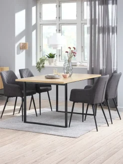 Hot AABENRAA + PURHUSMesa AABENRAA L160 roble cálido + 4 sillas PURHUS gris/negro Mesas De Comedor|Conjuntos De Comedor