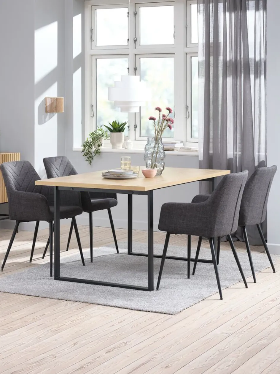 Hot AABENRAA + PURHUSMesa AABENRAA L160 roble cálido + 4 sillas PURHUS gris/negro Mesas De Comedor|Conjuntos De Comedor