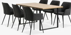 Hot AABENRAA + PURHUSMesa AABENRAA L160 roble cálido + 4 sillas PURHUS gris/negro Mesas De Comedor|Conjuntos De Comedor