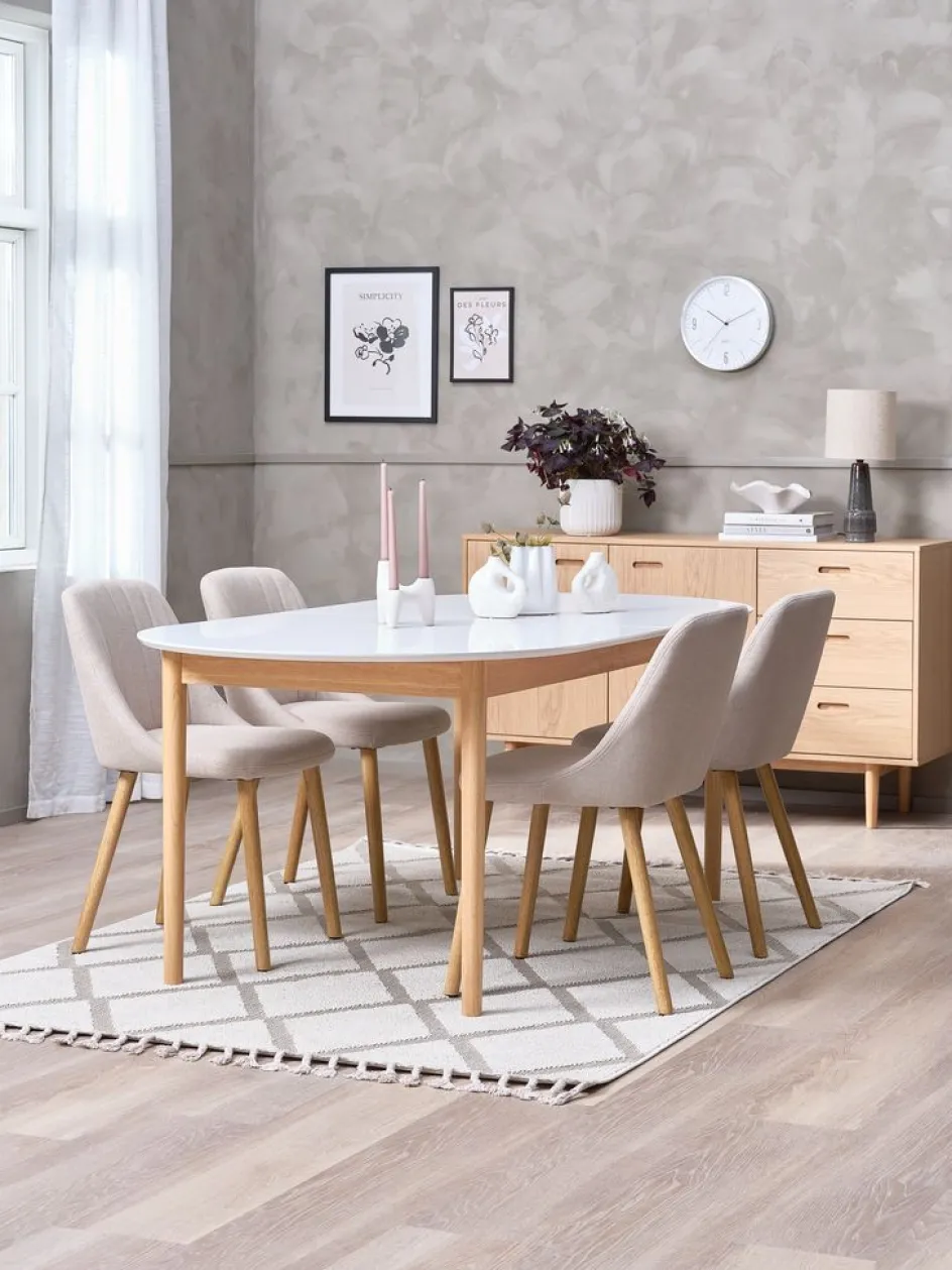 Outlet ADSLEVSilla de comedor ADSLEV sin reposabrazos beis/roble natural Sillas De Comedor
