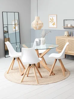 AGERBY + BLOKHUSMesa AGERBY Ø119 roble natural + 4 sillas BLOKHUS blanco Mesas De Comedor|Conjuntos De Comedor