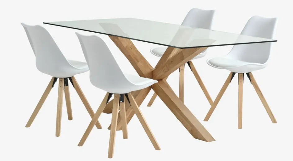 Sale AGERBY + BLOKHUSMesa AGERBY L190 roble natural + 4 sillas BLOKHUS blanco Mesas De Comedor|Conjuntos De Comedor