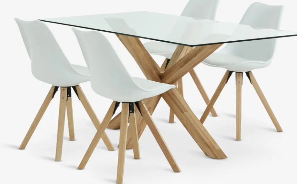New AGERBY + BLOKHUSMesa AGERBY L160 roble natural + 4 sillas BLOKHUS blanco Mesas De Comedor|Conjuntos De Comedor