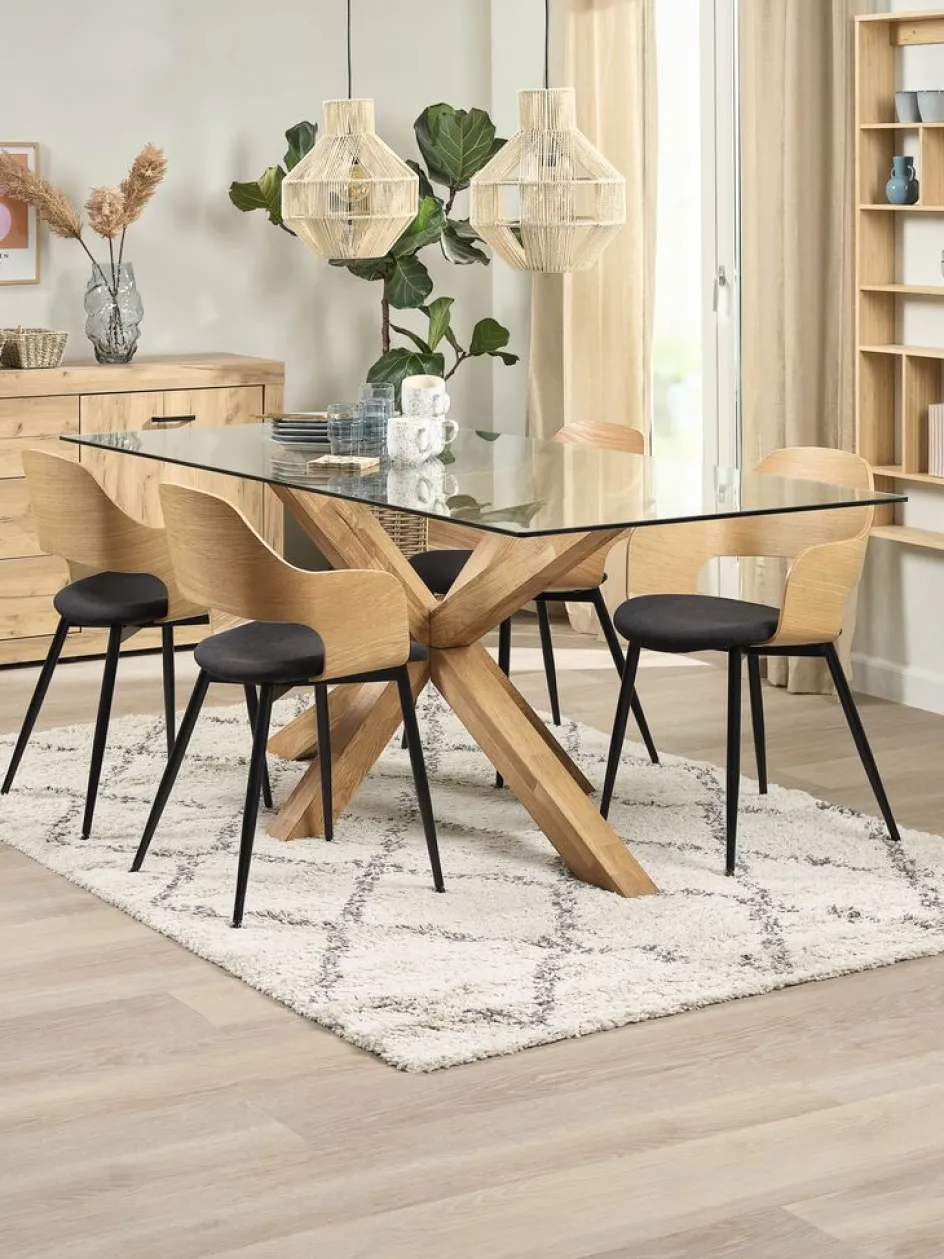 Clearance AGERBY + HVIDOVREMesa AGERBY L190 roble natural+4 sillas HVIDOVRE roble/negro Mesas De Comedor|Conjuntos De Comedor