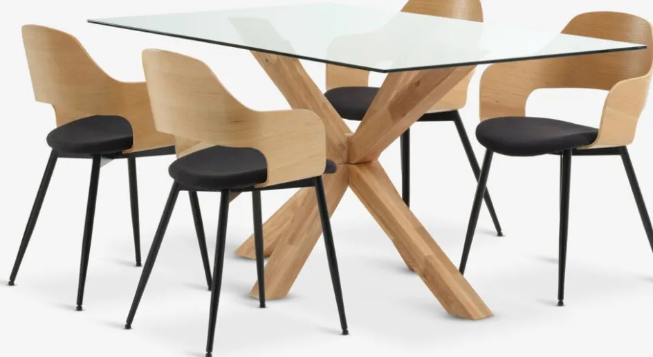 Sale AGERBY + HVIDOVREMesa AGERBY L160 roble natural+4 sillas HVIDOVRE roble/negro Mesas De Comedor|Conjuntos De Comedor