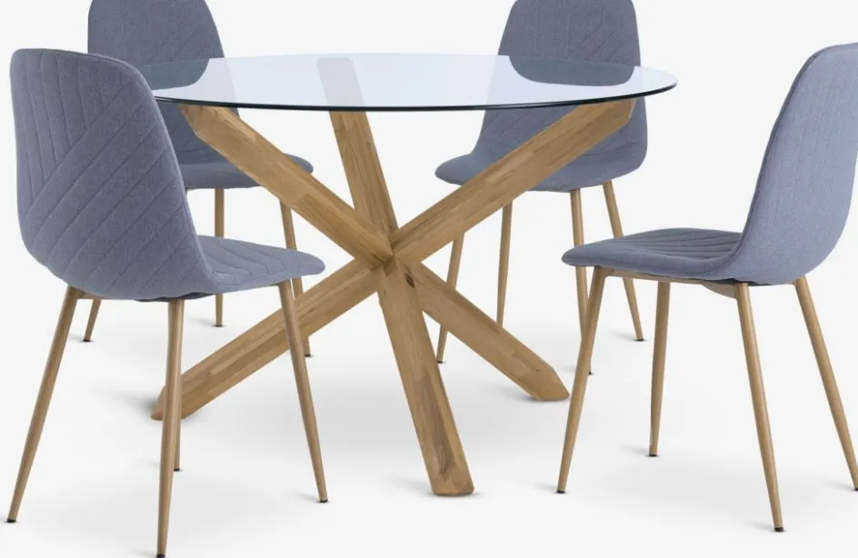 Discount AGERBY + JONSTRUPMesa AGERBY Ø119 roble natural +4 sillas JONSTRUP azul claro Mesas De Comedor|Conjuntos De Comedor