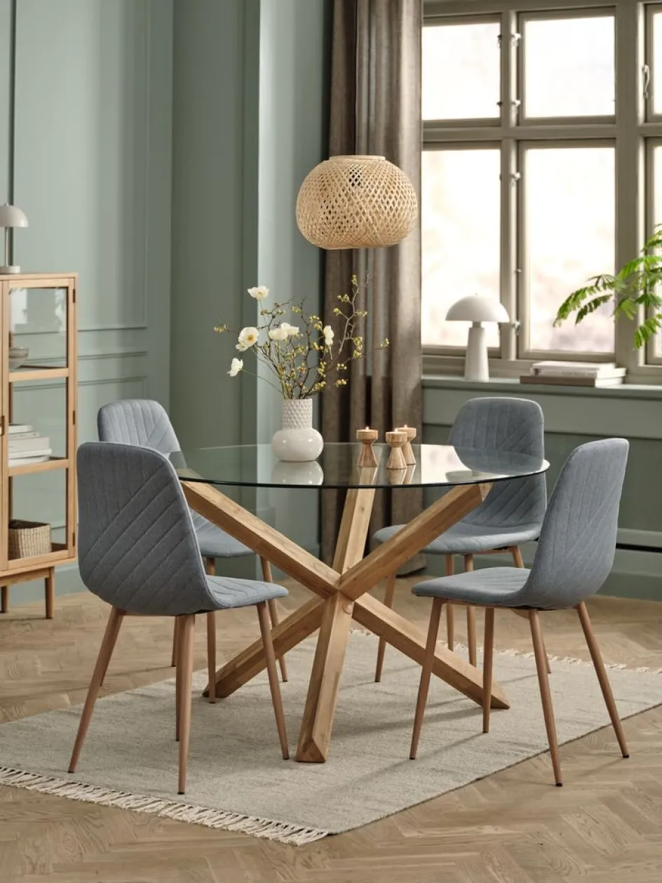 Discount AGERBY + JONSTRUPMesa AGERBY Ø119 roble natural +4 sillas JONSTRUP azul claro Mesas De Comedor|Conjuntos De Comedor