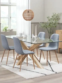 New AGERBY + JONSTRUPMesa AGERBY L190 roble natural +4 sillas JONSTRUP azul claro Mesas De Comedor|Conjuntos De Comedor