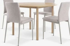Sale ALSTED + BRANDEMesa ALSTED Ø120 roble natural + 4 sillas BRANDE beis Mesas De Comedor|Conjuntos De Comedor
