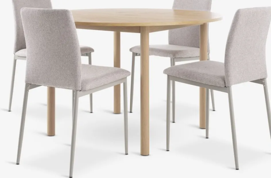 Sale ALSTED + BRANDEMesa ALSTED Ø120 roble natural + 4 sillas BRANDE beis Mesas De Comedor|Conjuntos De Comedor