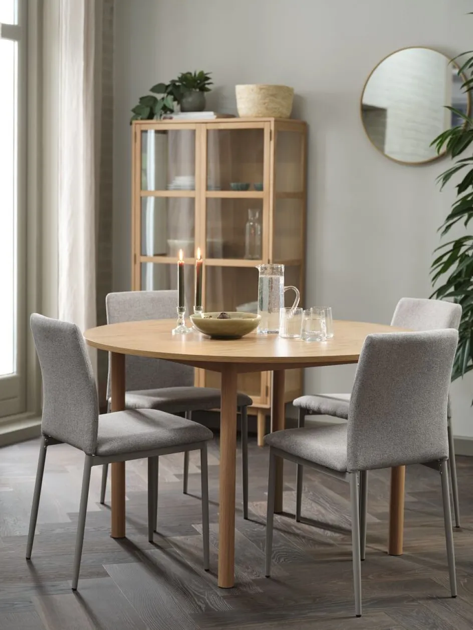 Sale ALSTED + BRANDEMesa ALSTED Ø120 roble natural + 4 sillas BRANDE beis Mesas De Comedor|Conjuntos De Comedor