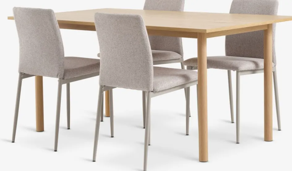 Online ALSTED + BRANDEMesa ALSTED L160 roble natural + 4 sillas BRANDE beis Mesas De Comedor|Conjuntos De Comedor