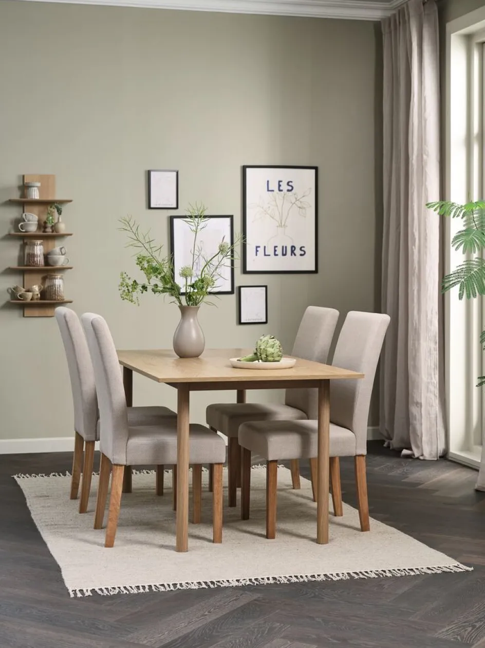 ALSTED + TUREBYMesa ALSTED L160 roble natural + 4 sillas TUREBY beis Mesas De Comedor|Conjuntos De Comedor