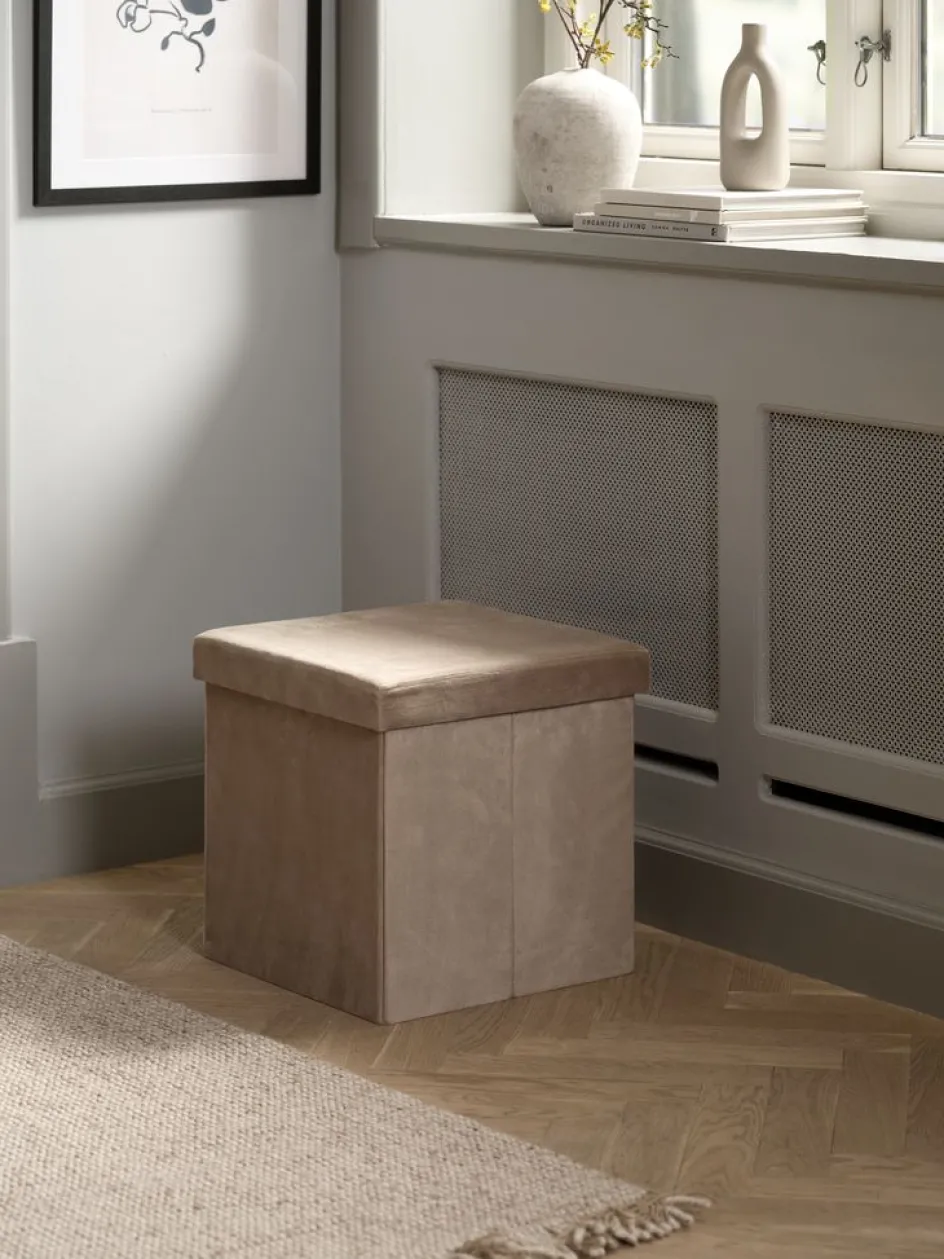 Discount AUNINGPuf AUNING 38x38 con almacenaje terciopelo arena oscuro Pufs|Pufs