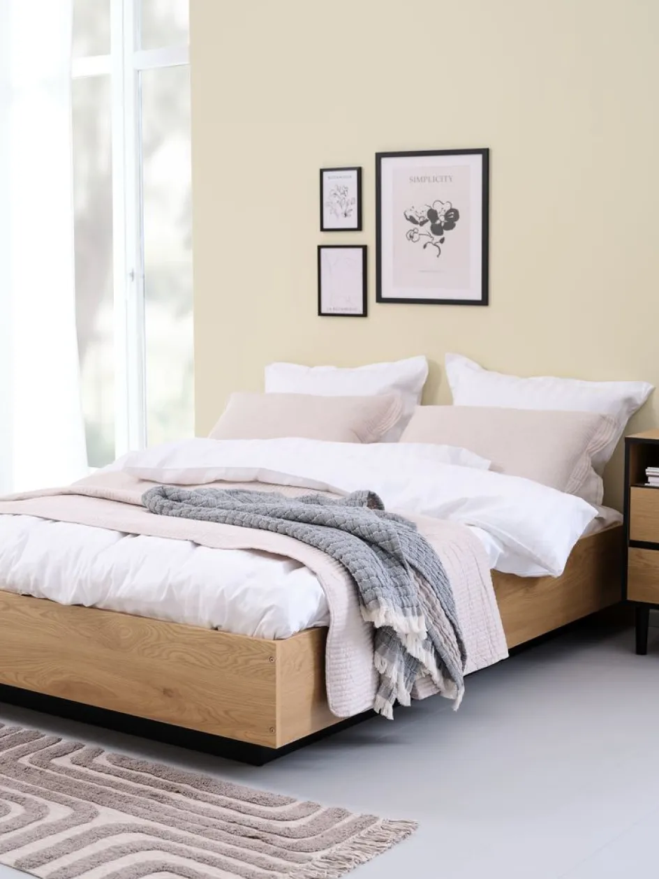 Discount ELLINGEEstructura cama ELLINGE 135x190 almacenaje roble cálido Estructuras De Cama|90 X 190 Cm