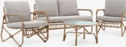 Online FJANDConjunto muebles jardín FJAND 4 plazas bambú natural Conjuntos Mesa Y Sillas De Jardín|Muebles De Jardín