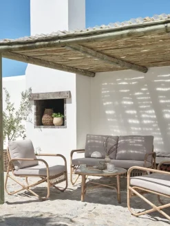 Online FJANDConjunto muebles jardín FJAND 4 plazas bambú natural Conjuntos Mesa Y Sillas De Jardín|Muebles De Jardín