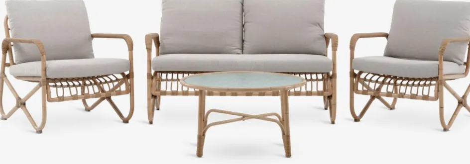 Online FJANDConjunto muebles jardín FJAND 4 plazas bambú natural Conjuntos Mesa Y Sillas De Jardín|Muebles De Jardín