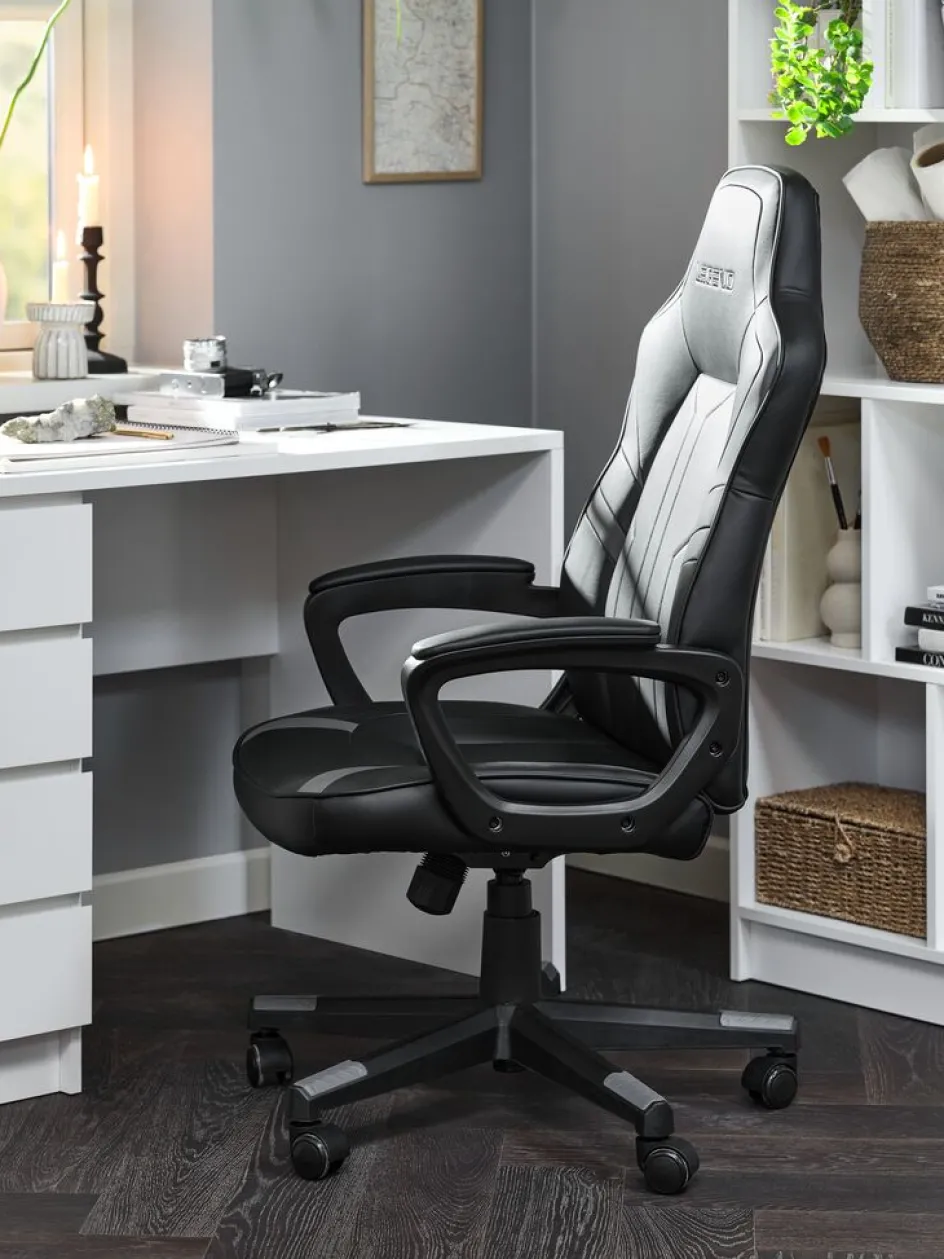 Discount FJELSTEDSilla gaming FJELSTED polipiel negro/gris Sillas De Oficina|Sillas Gaming