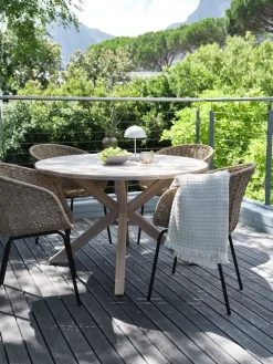 FUGLSAND + TUERNEMesa FUGLSAND Ø120 madera dura + 4 sillas TUERNE natural Conjuntos Mesa Y Sillas De Jardín