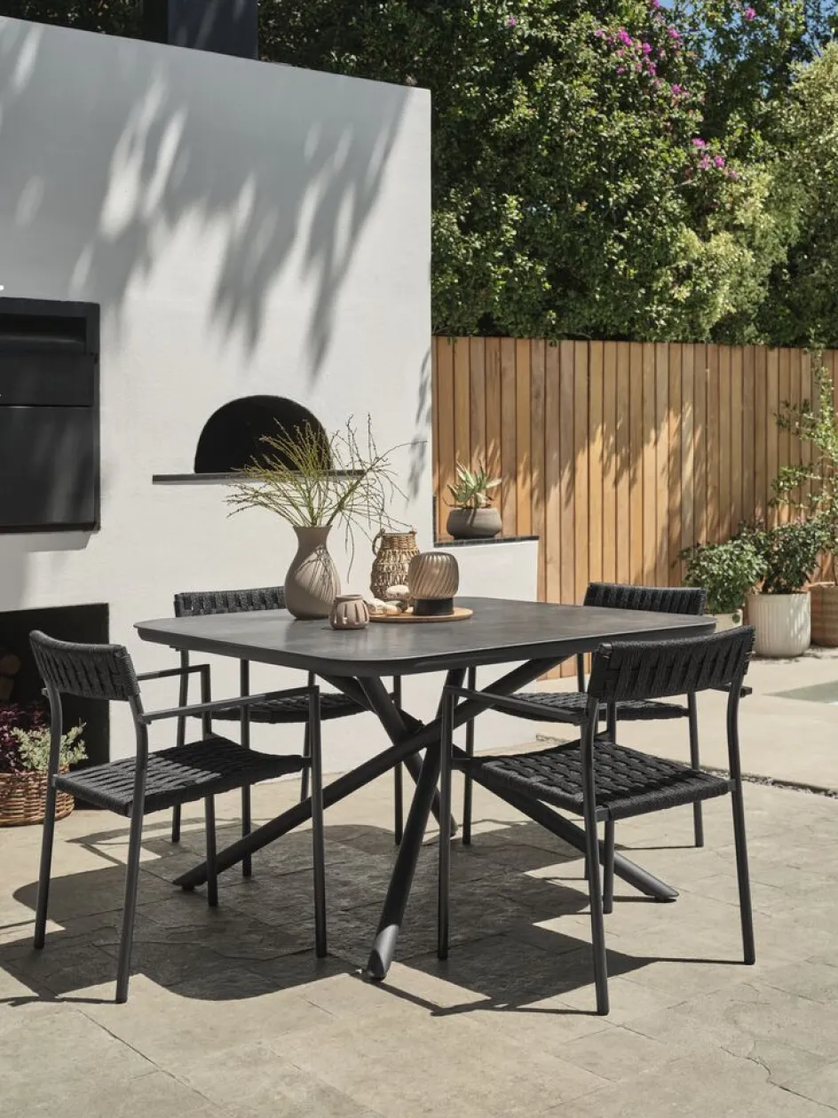 Best GOTHENBURG + TRILLEVALLENMesa GOTHENBURG L120 gris + 4 sillas TRILLEVALLEN negro Conjuntos Mesa Y Sillas De Jardín