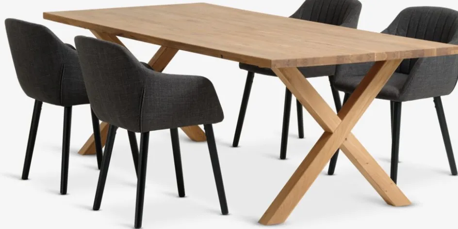 GRIBSKOV + ADSLEVMesa GRIBSKOV L230 roble natural + 4 sillas ADSLEV antracita Mesas De Comedor|Conjuntos De Comedor