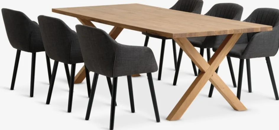 GRIBSKOV + ADSLEVMesa GRIBSKOV L230 roble natural + 4 sillas ADSLEV antracita Mesas De Comedor|Conjuntos De Comedor
