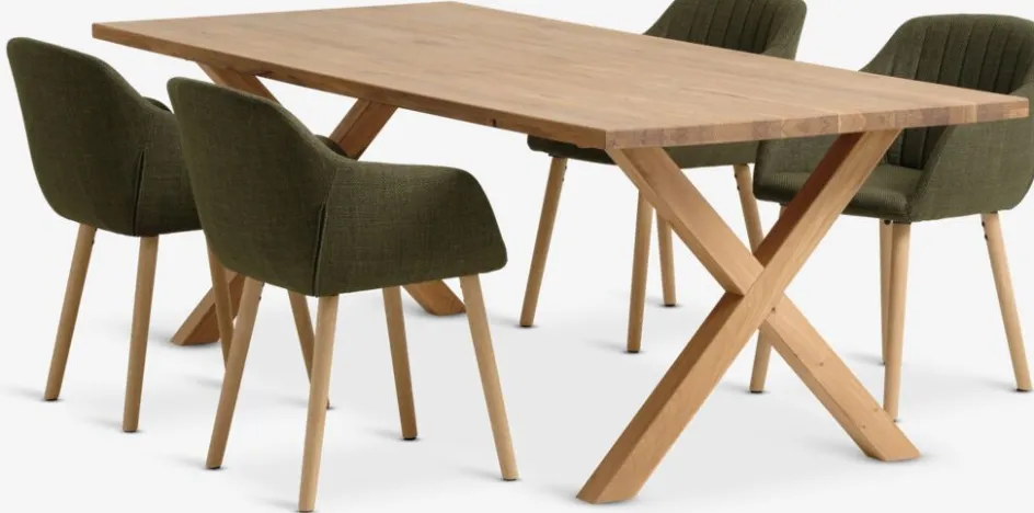 Discount GRIBSKOV + ADSLEVMesa GRIBSKOV L230 roble natural + 4 sillas ADSLEV oliva Mesas De Comedor|Conjuntos De Comedor