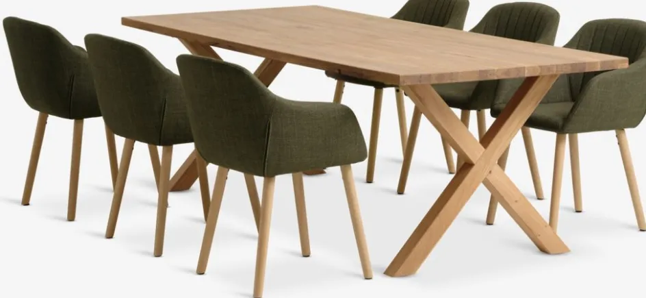 Discount GRIBSKOV + ADSLEVMesa GRIBSKOV L230 roble natural + 4 sillas ADSLEV oliva Mesas De Comedor|Conjuntos De Comedor