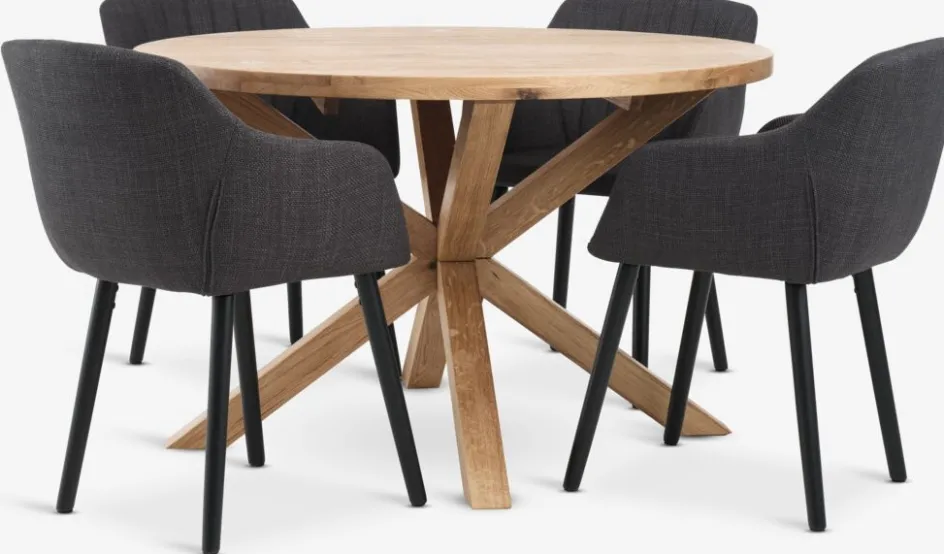 Clearance GRIBSKOV + ADSLEVMesa GRIBSKOV Ø120 roble natural +4 sillas ADSLEV antracita Mesas De Comedor|Conjuntos De Comedor