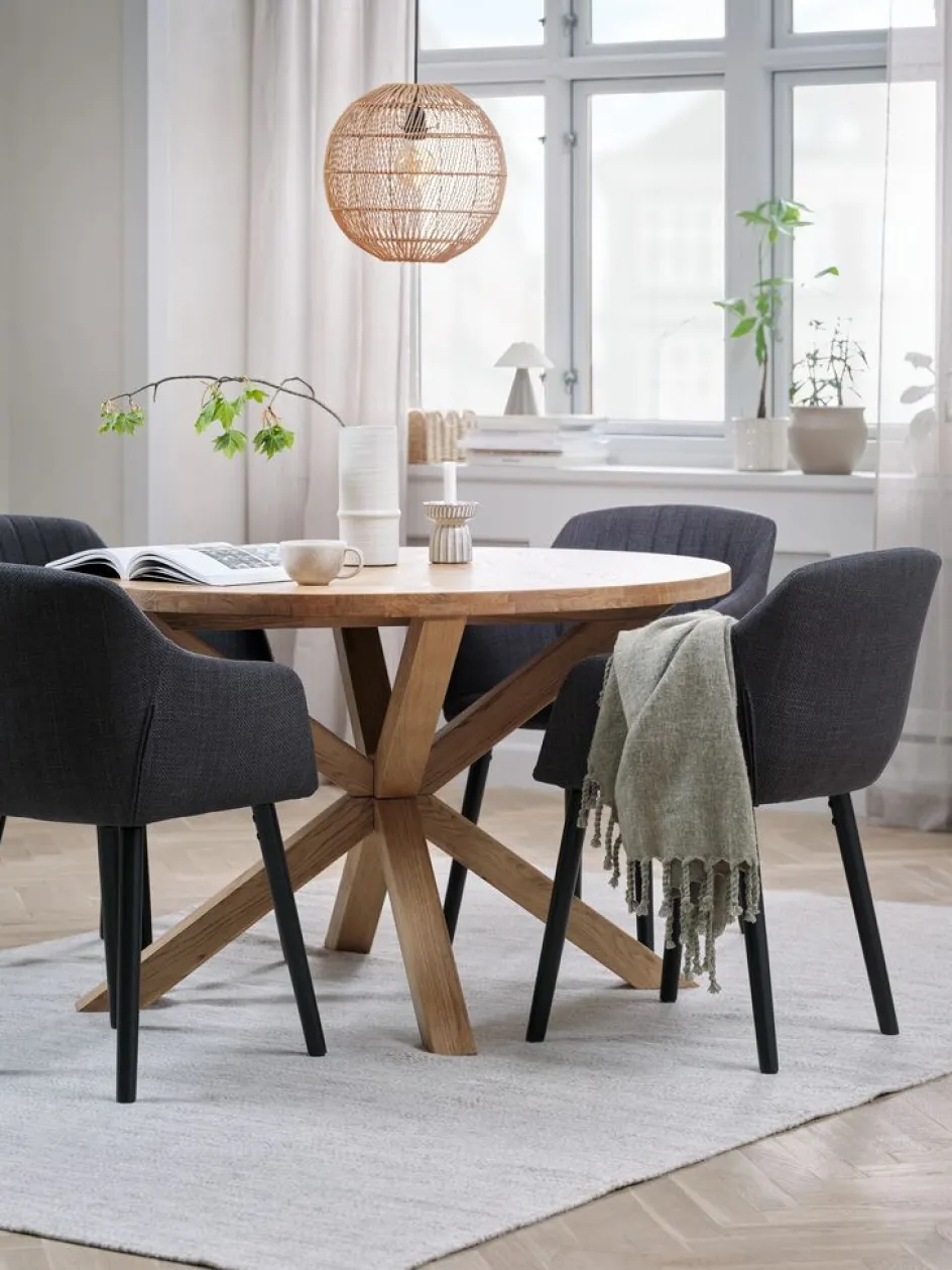 Clearance GRIBSKOV + ADSLEVMesa GRIBSKOV Ø120 roble natural +4 sillas ADSLEV antracita Mesas De Comedor|Conjuntos De Comedor