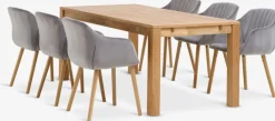 Hot HAGE + ADSLEVMesa HAGE L190 roble natural+4 sillas ADSLEV terciopelo gris Mesas De Comedor|Conjuntos De Comedor