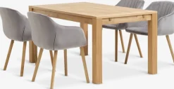 Sale HAGE + ADSLEVMesa HAGE L150 roble natural+4 sillas ADSLEV terciopelo gris Mesas De Comedor|Conjuntos De Comedor