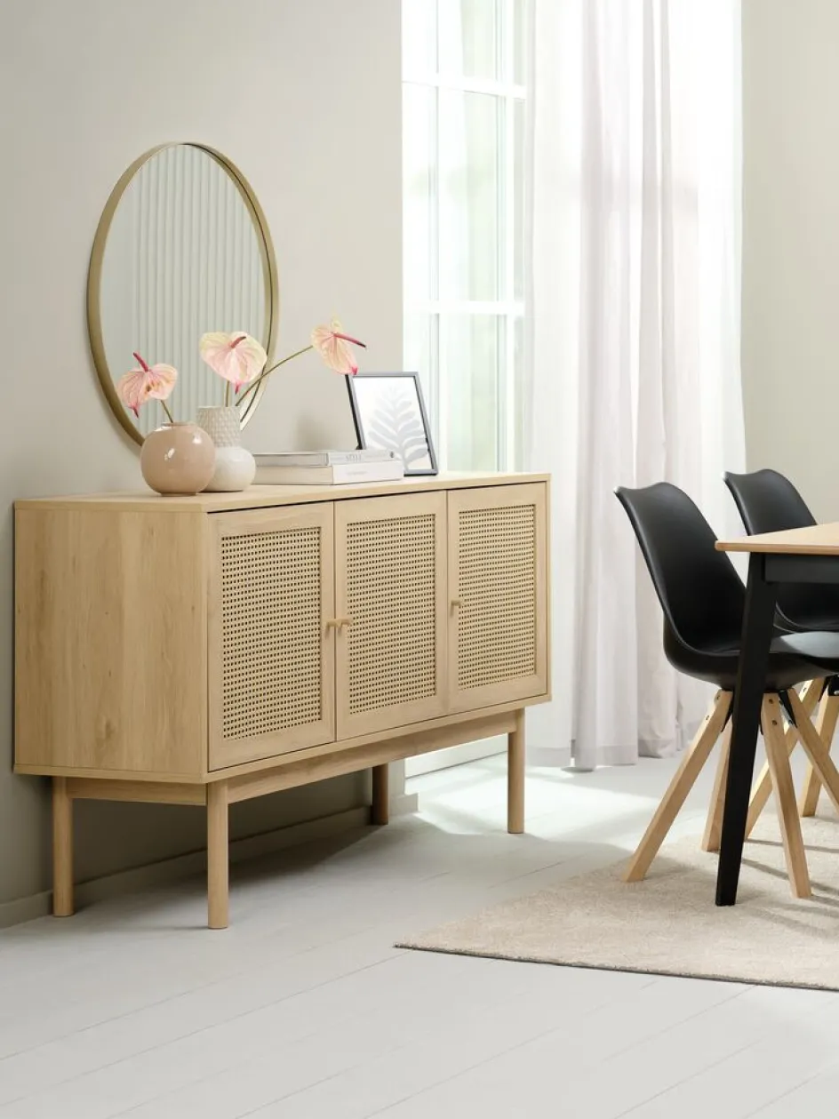 Outlet HALMSTADAparador HALMSTAD 3 puertas ratán sintético/roble cálido Aparadores|Aparadores