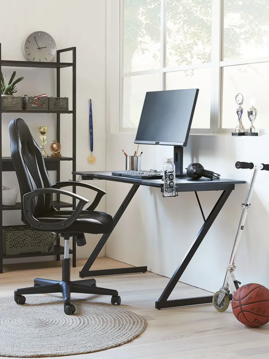 Outlet HALSTEDEscritorio gaming HALSTED 60x120 portabebidas+soporte negro Escritorios|Escritorios Elevables