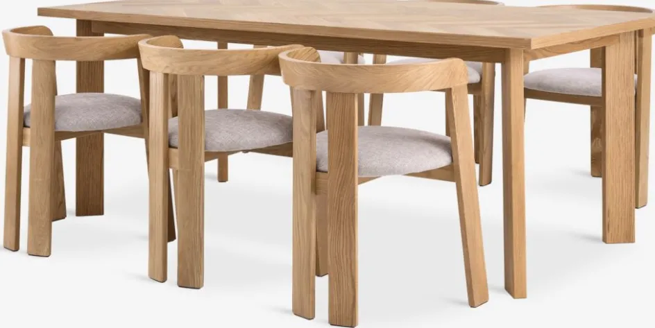 Online HARESKOV + BOVRUPMesa HARESKOV L200 roble natural + 4 sillas BOVRUP roble Mesas De Comedor|Conjuntos De Comedor