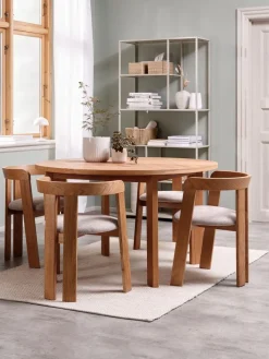 New HARESKOV + BOVRUPMesa HARESKOV Ø129 roble natural + 4 sillas BOVRUP roble Mesas De Comedor|Conjuntos De Comedor