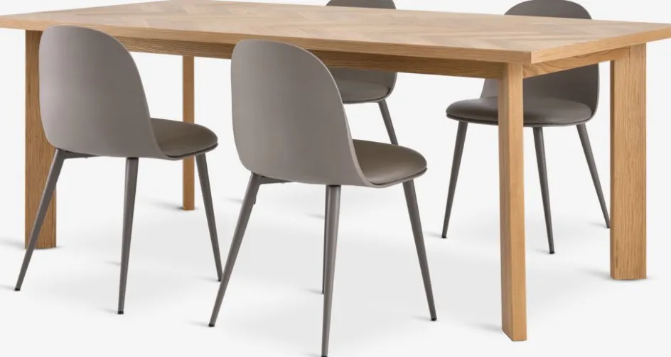 HARESKOV + ULDALMesa HARESKOV L200 roble natural + 4 sillas ULDAL marrón Mesas De Comedor|Conjuntos De Comedor