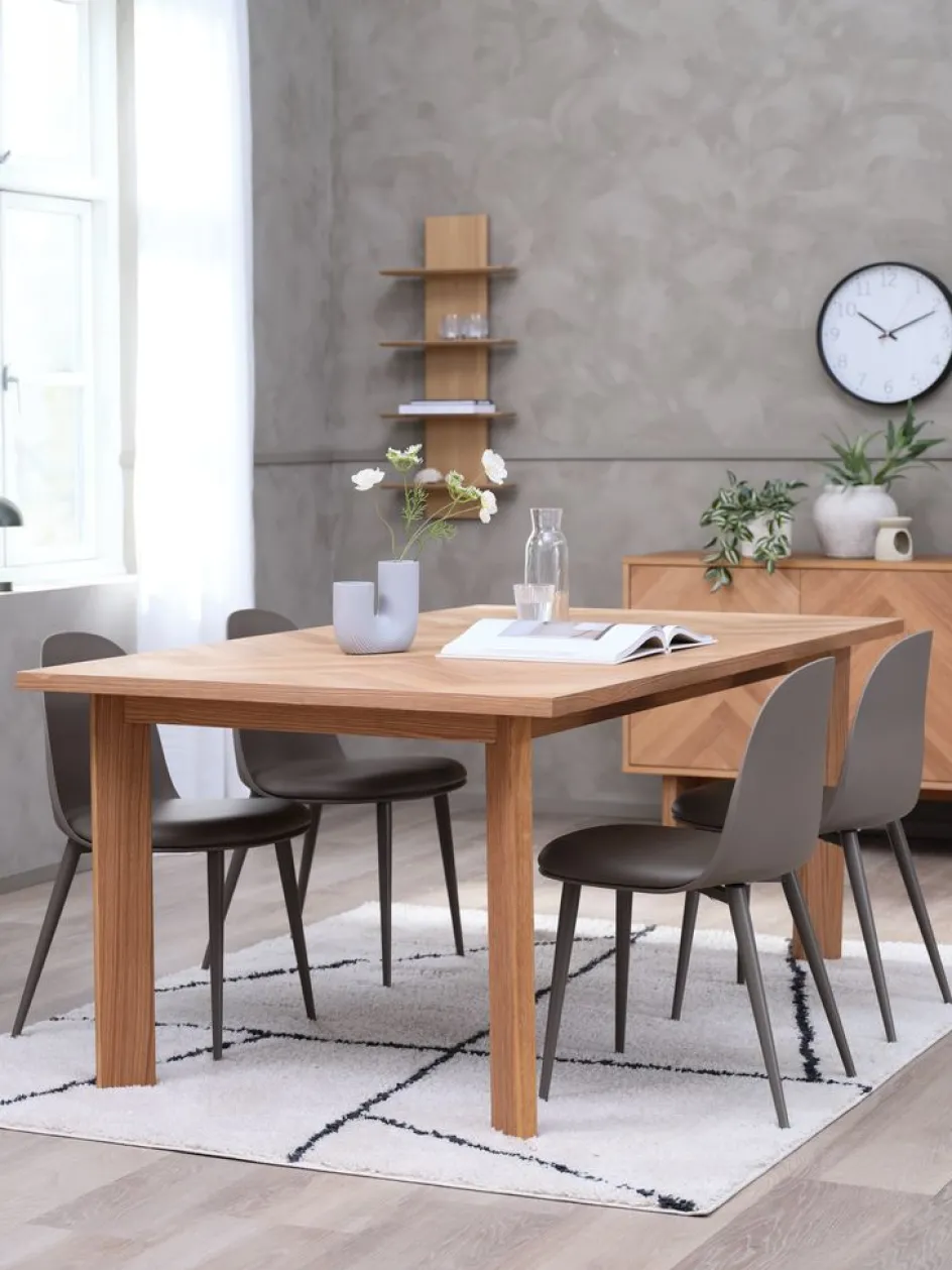 HARESKOV + ULDALMesa HARESKOV L200 roble natural + 4 sillas ULDAL marrón Mesas De Comedor|Conjuntos De Comedor