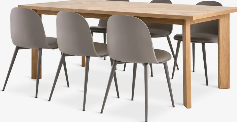 HARESKOV + ULDALMesa HARESKOV L200 roble natural + 4 sillas ULDAL marrón Mesas De Comedor|Conjuntos De Comedor