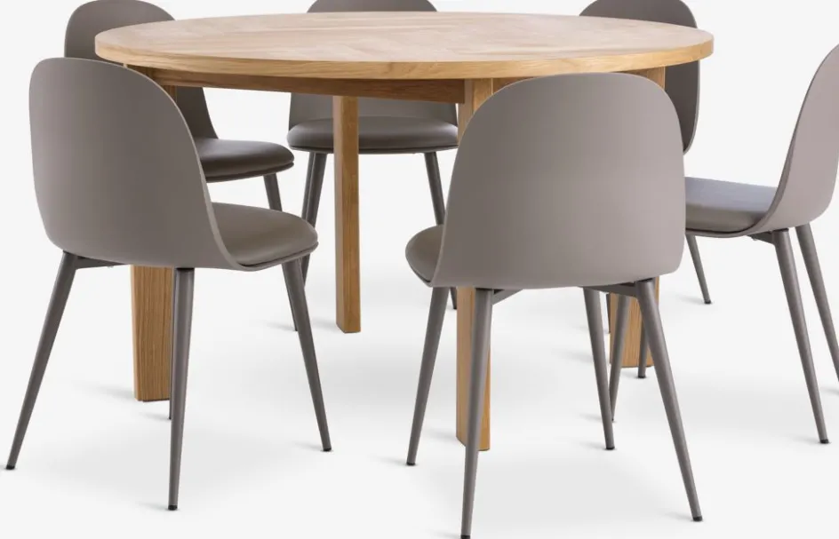 Best HARESKOV + ULDALMesa HARESKOV Ø129 roble natural + 4 sillas ULDAL marrón Mesas De Comedor|Conjuntos De Comedor