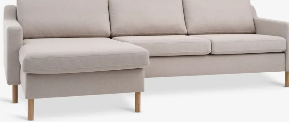 Clearance HELLERUPSofá HELLERUP chaise longue tela beis/roble natural 2 Plazas|3 Plazas