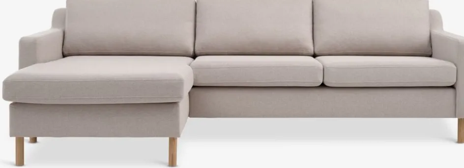 Clearance HELLERUPSofá HELLERUP chaise longue tela beis/roble natural 2 Plazas|3 Plazas