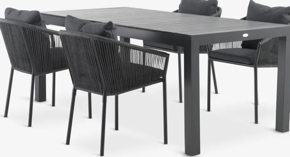 New HESTEHAVE + GILJAMesa HESTEHAVE L205/275 negro + 4 sillas GILJA gris Conjuntos Mesa Y Sillas De Jardín