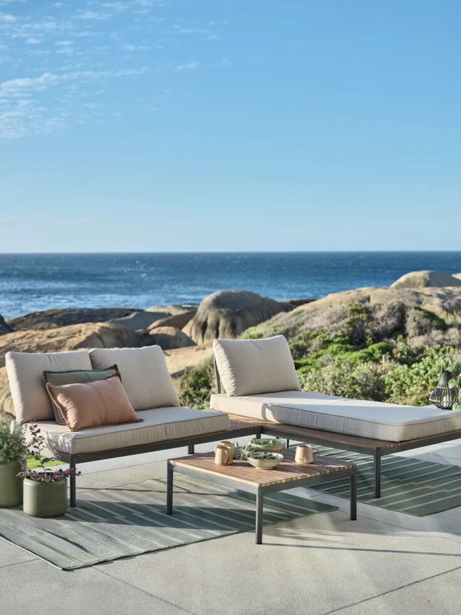 Online HOUConjunto jardín HOU con chaise longue 3 plazas madera dura Conjuntos Mesa Y Sillas De Jardín|Muebles De Jardín