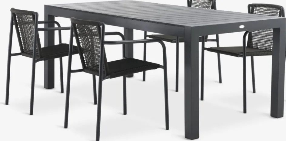 Discount HSTEHAVE + KRISTIANSTADMesa HESTEHAVE L205/275 negro + 4 sillas KRISTIANSTAD verde Conjuntos Mesa Y Sillas De Jardín